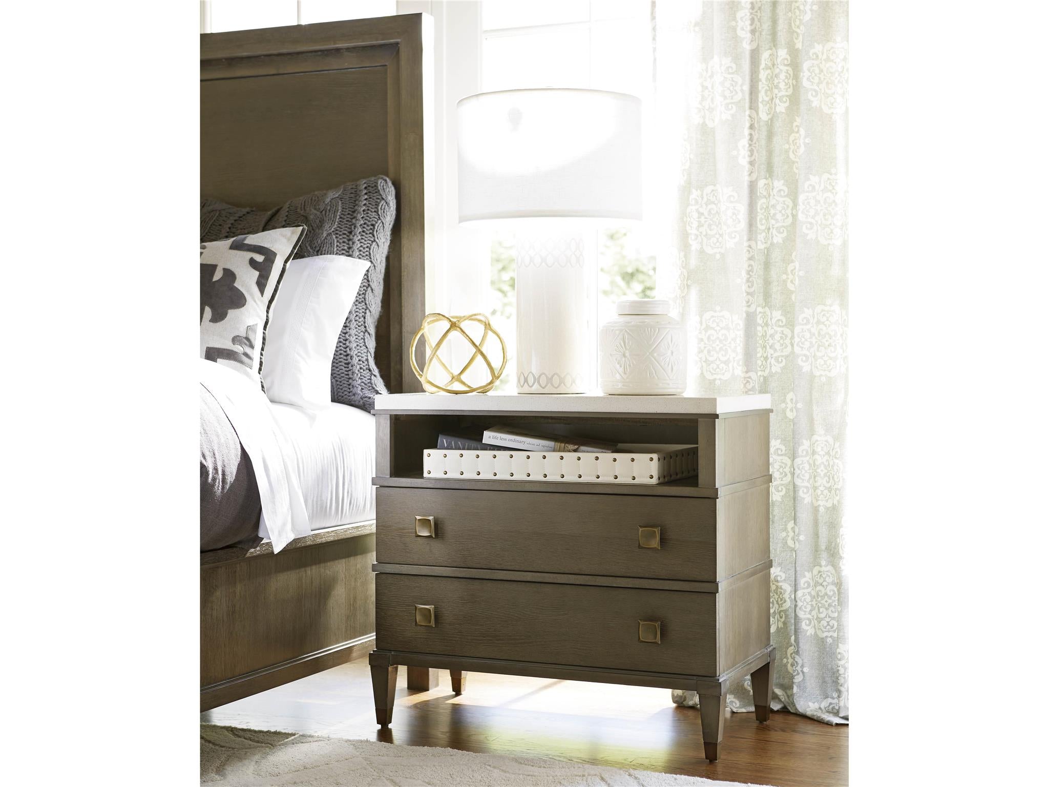 Portofino Stone Top Bedside Table - Brown