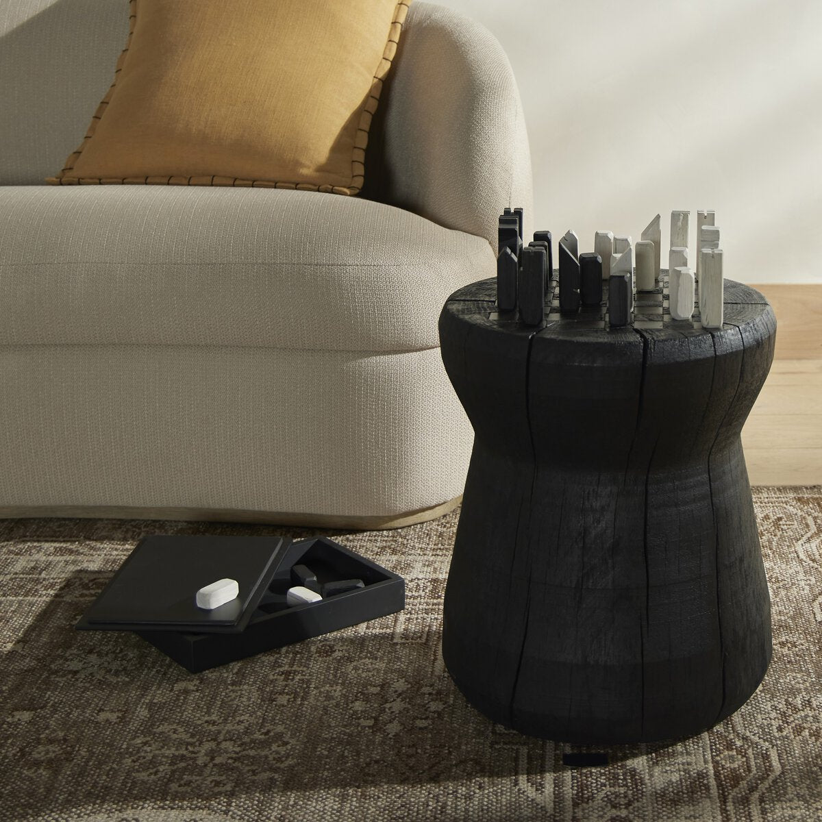 Chess Table Carbonized Black Reclaimed Wood